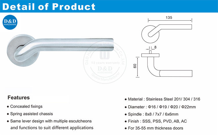 Metal Door Lever Handle-DDTH015-D&D Hardware Hardware de la poignée de levier de porte en métal-DDTH015-D & D