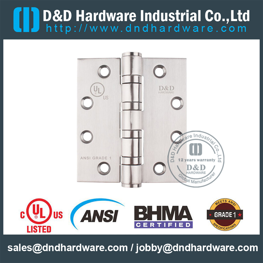 Charnière de porte ANSI GRADE 1 avec matériel UL LISTED & D