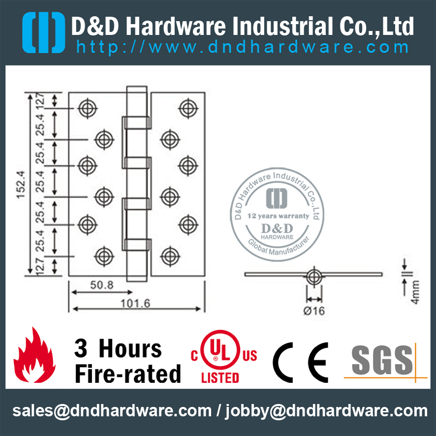 Charnière de porte 4BB résistante au feu CE-DDSS009