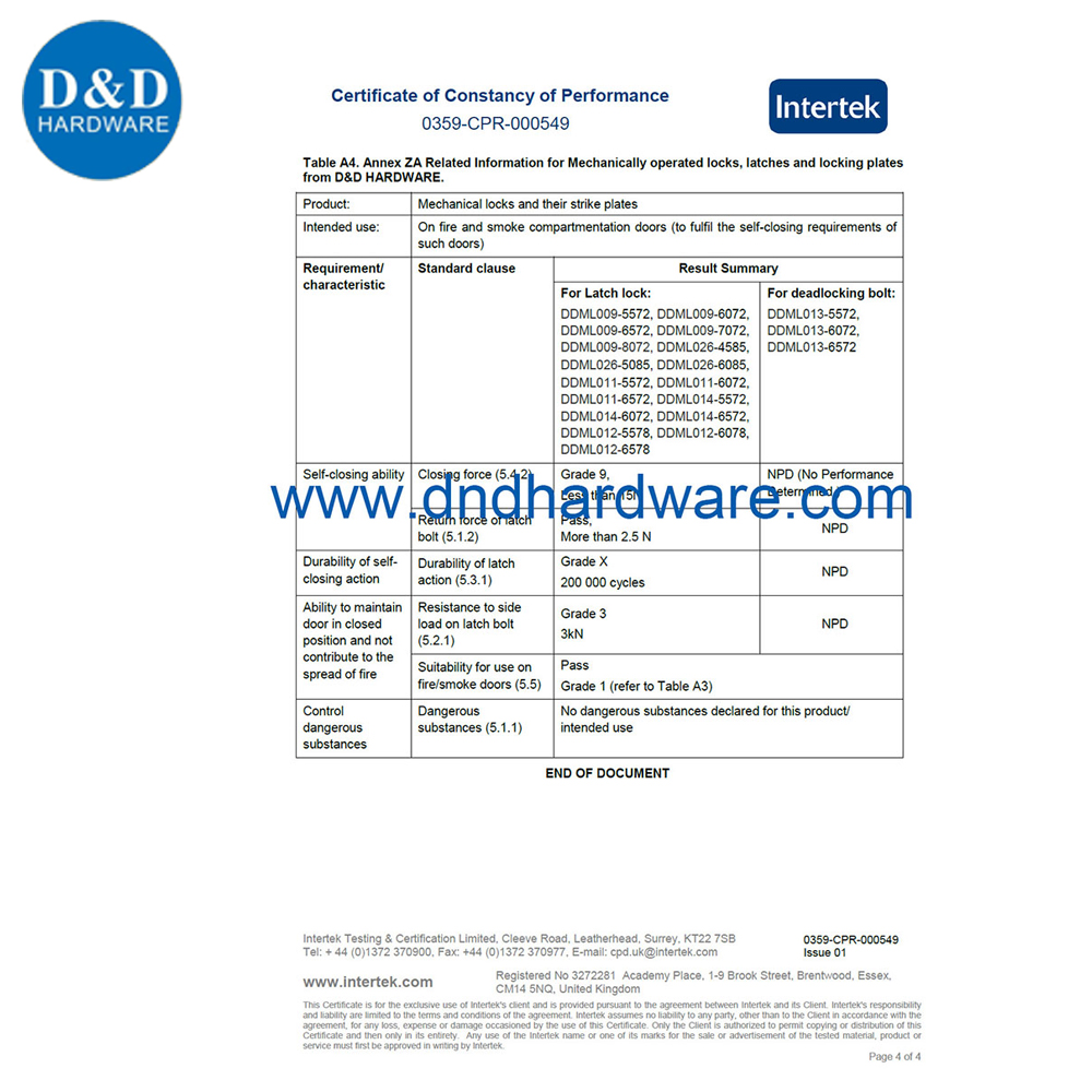 Serrure à mortaise à boulon à rouleau en acier inoxydable-DDML5572ZR