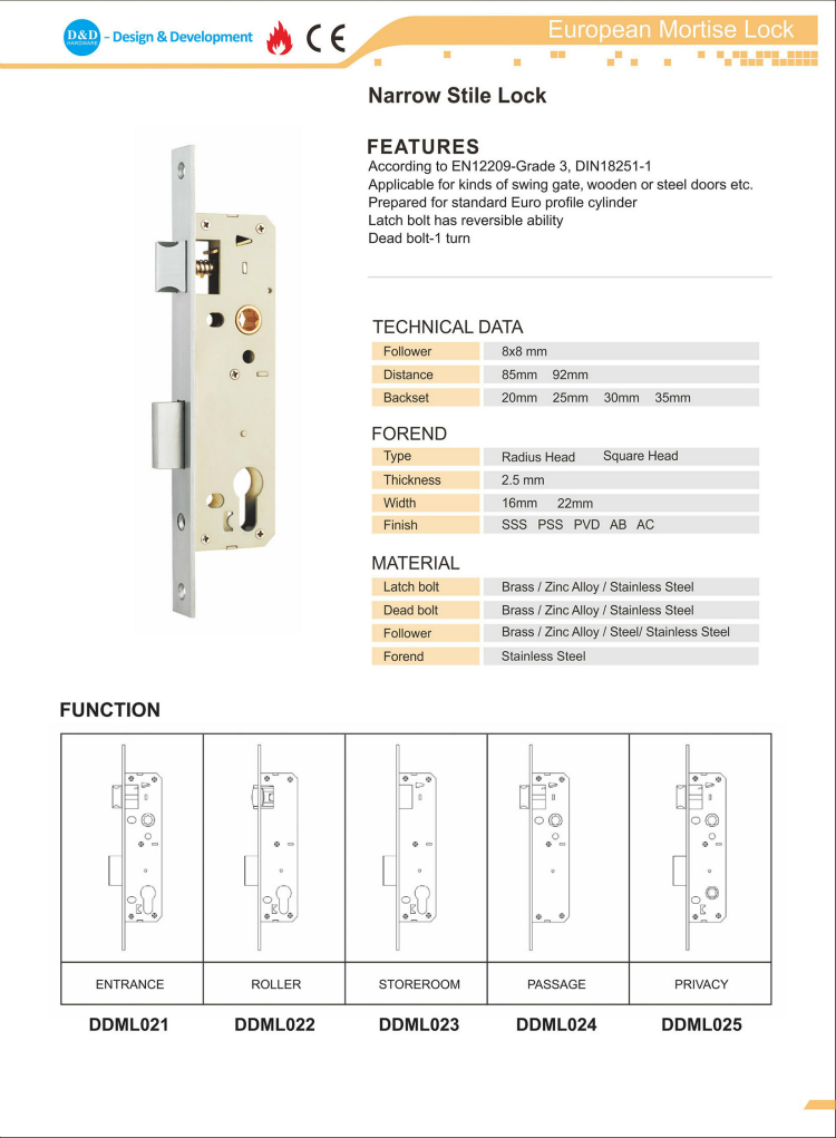 Hardware Lock-D & D étroit SILE STILE