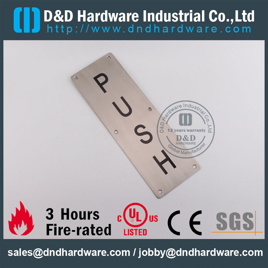 Plaque PUSH DDSP004 pour porte publique en acier inoxydable avec porte de quincaillerie D & D
