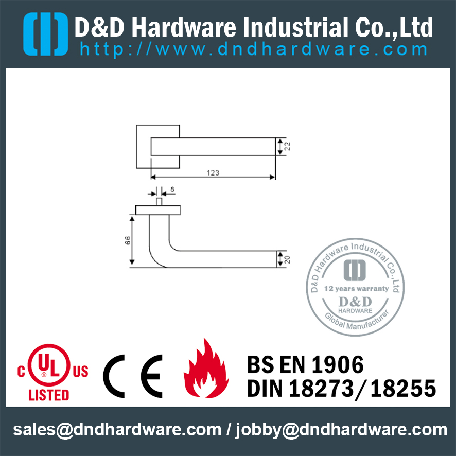 Poignée à levier pleine en inox pour designer d'intérieur pour portes coupe-feu-DDSH203