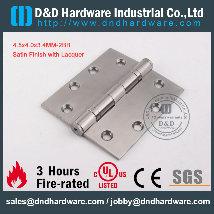 D & D Hardware-Satin fini avec laque 4,5x4.0x3.4-2BB Charnière de porte DDSS001