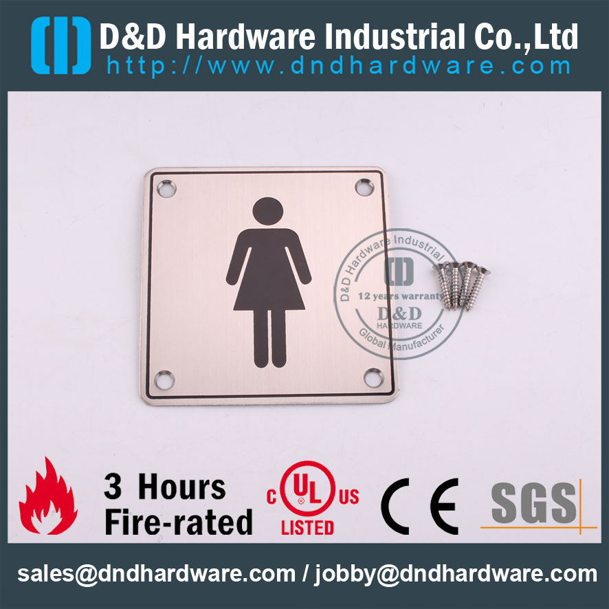 D & D Hardware-Square SS304 Plaque d’inscription washroon femelle 100x100mm DDSP002