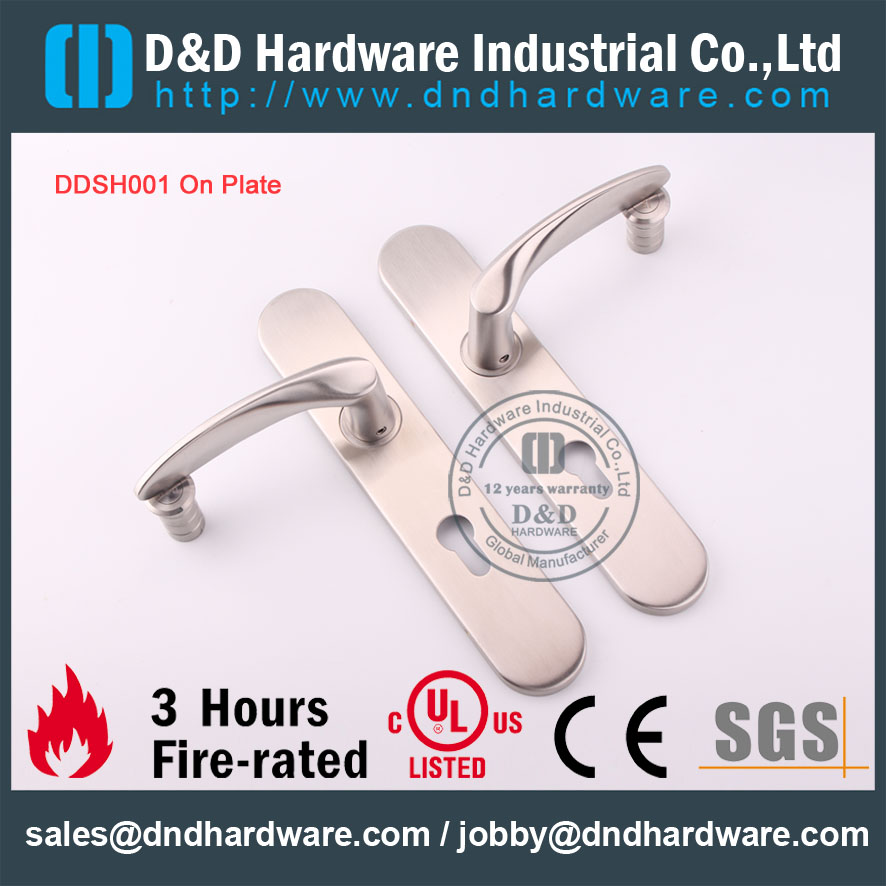 D & D Hardware-Acier inoxydable Poignée de porte de porte coupe-feu avec plaque DDTP003