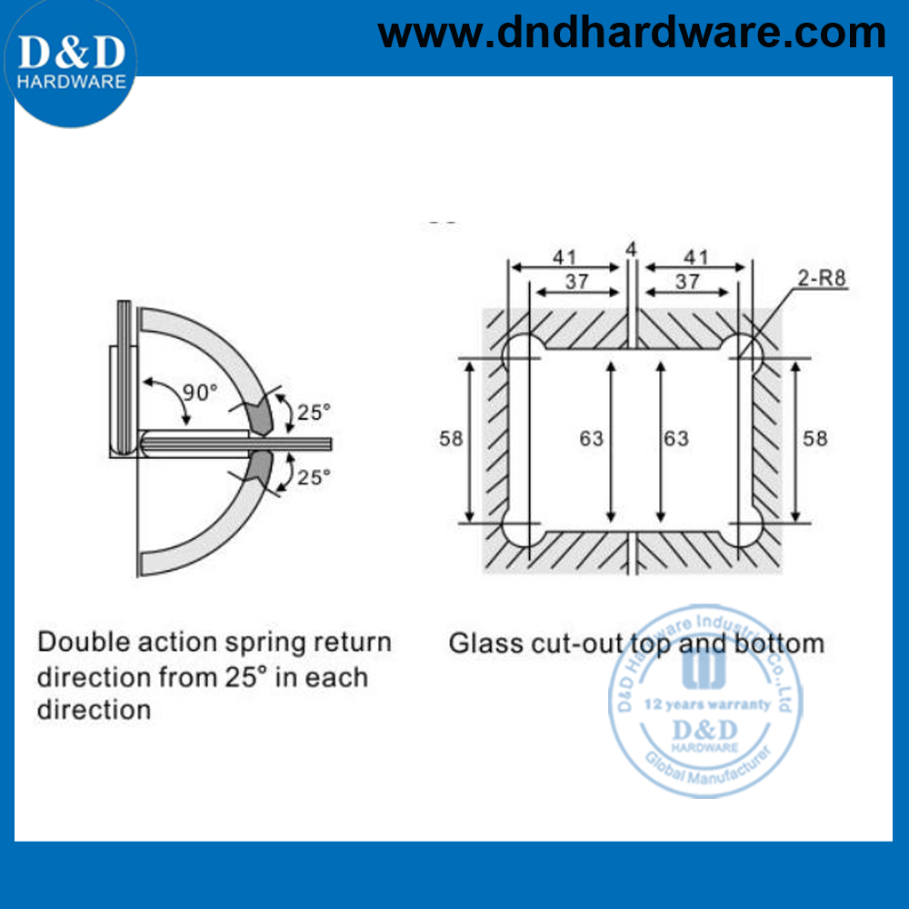 Charnières de douche verre à verre SS316-DDGH002