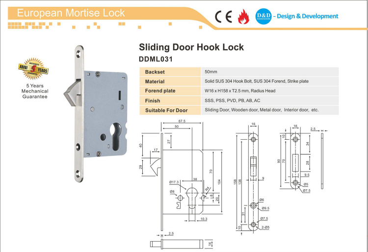 Crochet de porte coulissante Lock-D & D Hardware