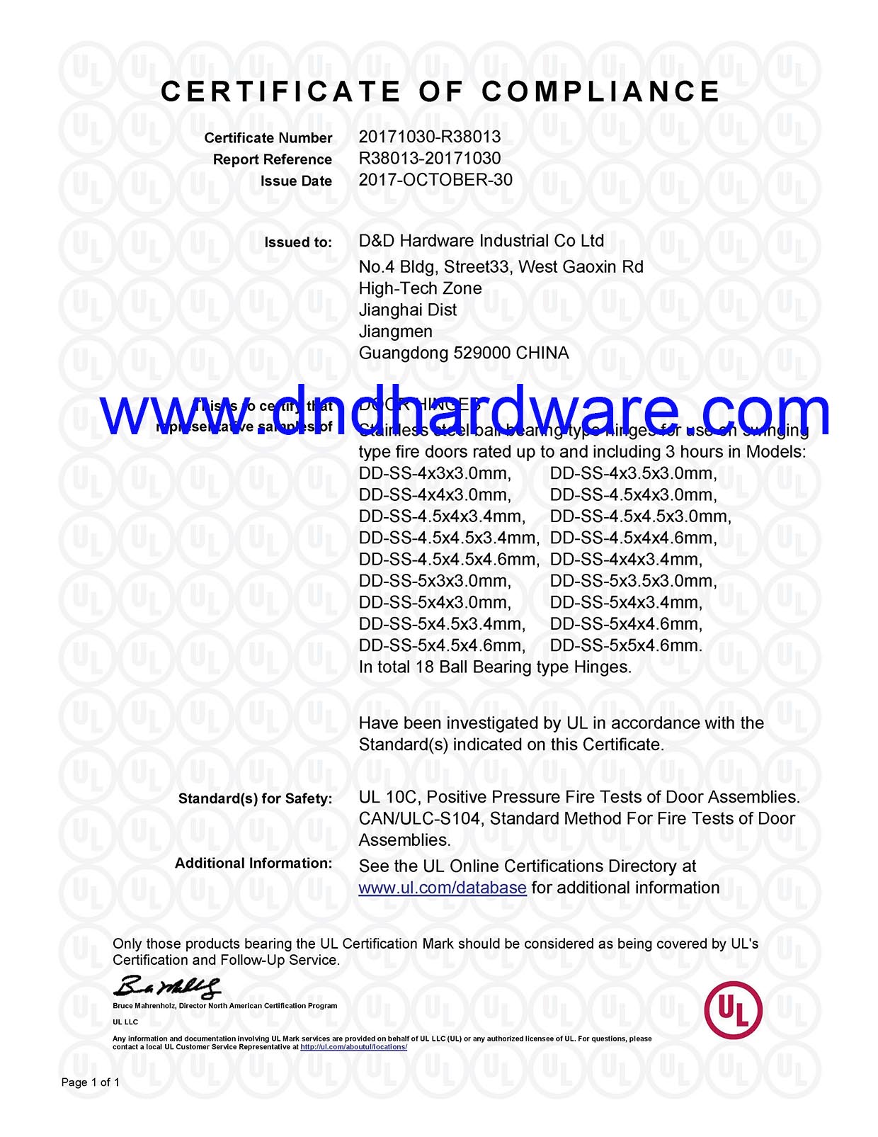 UL Hinge-R38013-D & D HAUDWARE 