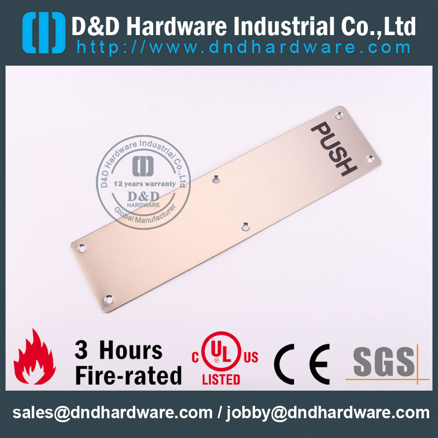 Plaque PUSH DDSP005 de type D-amp Hardware-Square SS304 de 75x300mm SS304