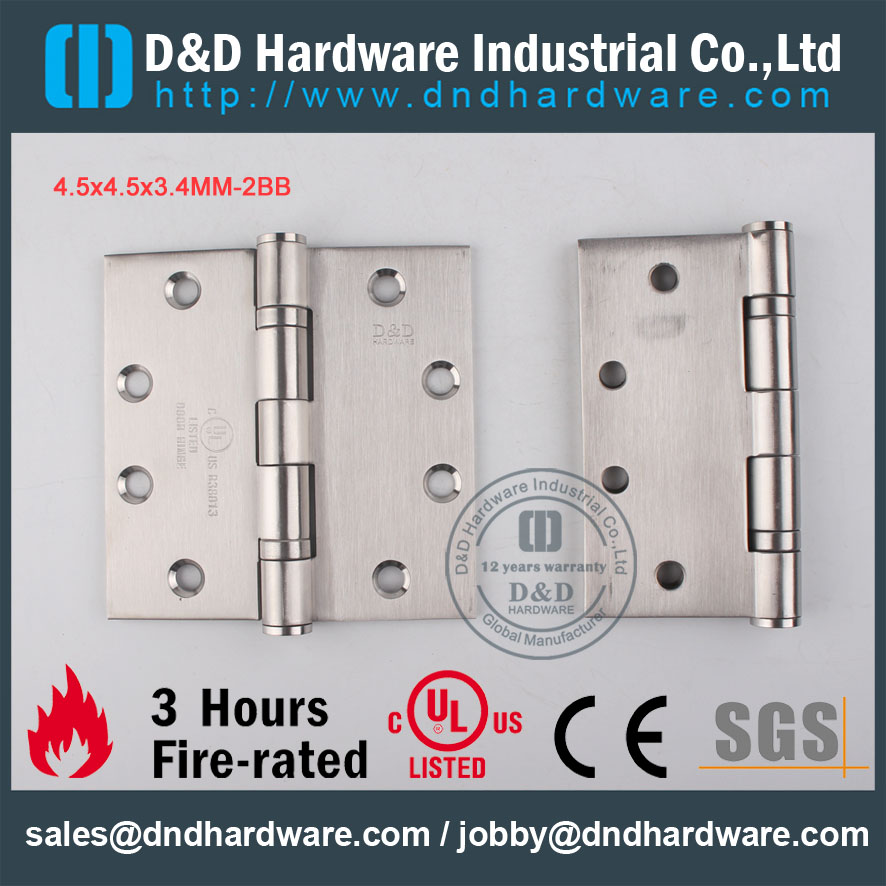 D & D Hardware-UL Fire Rated 4.5x4.5x3.4-2BB Charnière de porte DDSS001