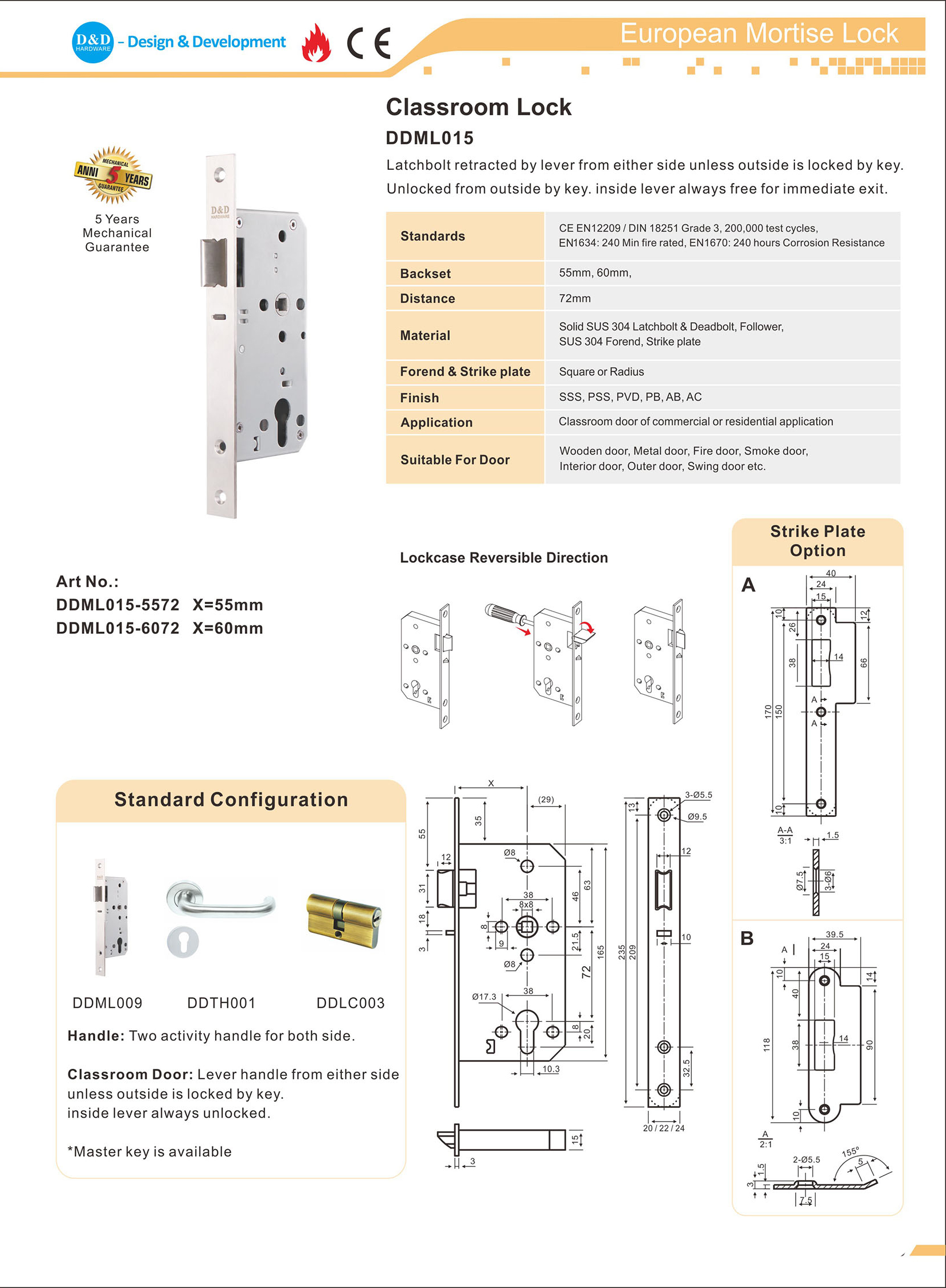 Serrure de classe CE SS304 -DDML015