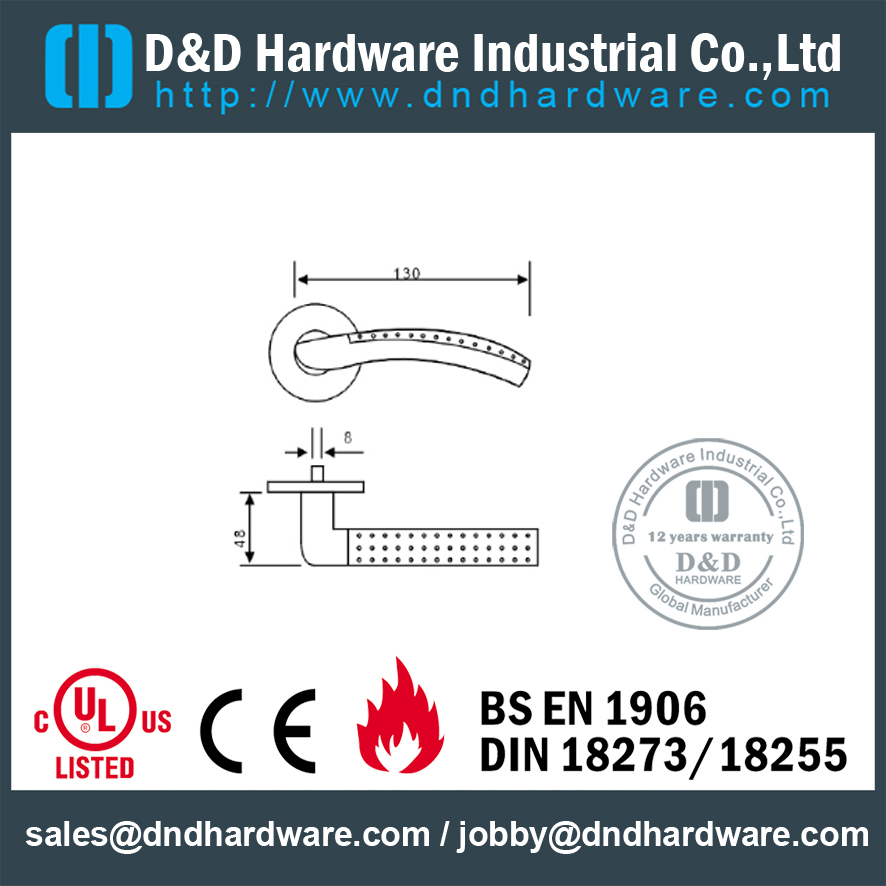 Poignée à levier pleine en acier inoxydable 304 pour portes coupe-feu-DDSH068