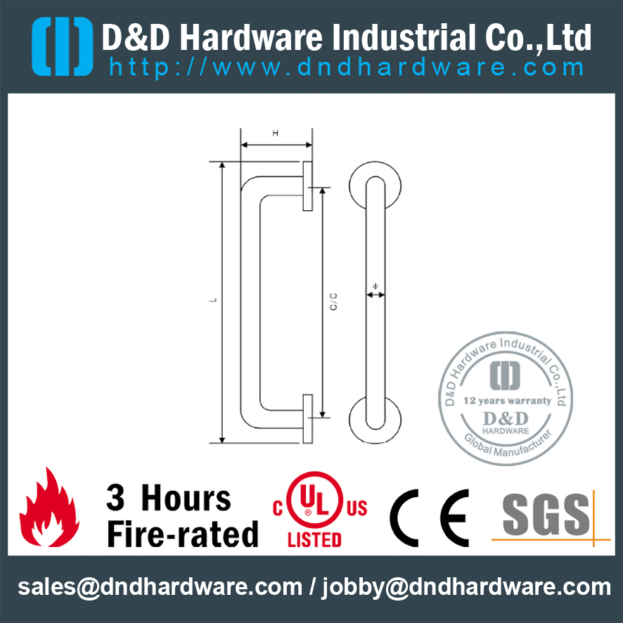 Poignée à tirer moderne en acier inoxydable 316 pour porte coupe-feu-DDPH041