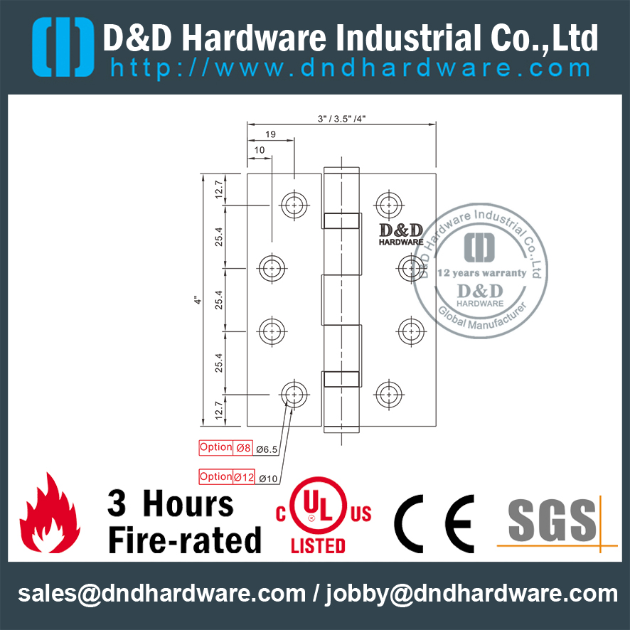 Charnière SS304 UL/CE 2BB-DDSS001-FR-4x3x3.0mm