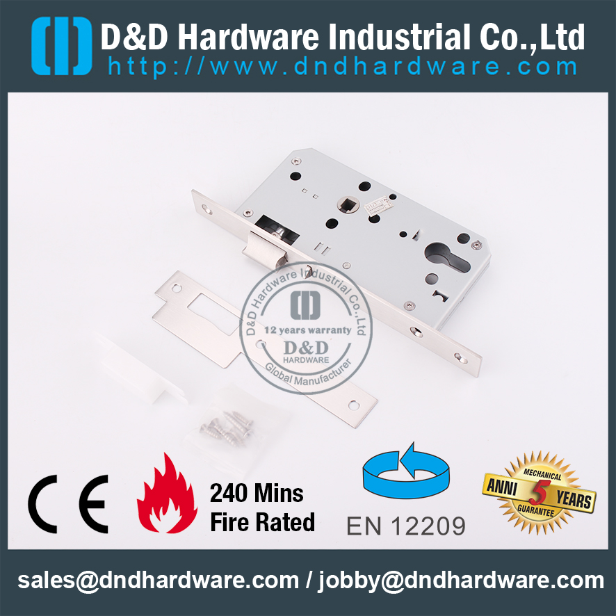 Serrure de porte coupe-feu à mortaise CE SS304 -DDML026