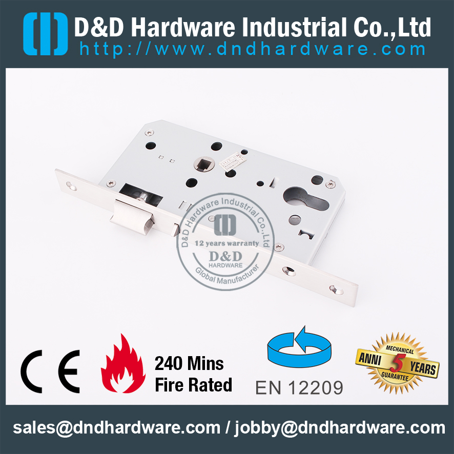 Serrure de porte coupe-feu à mortaise CE SS304 -DDML026