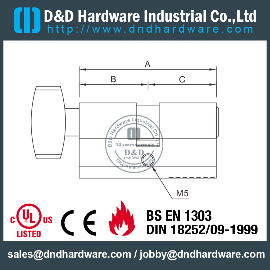 Cylindre de serrure de porte Euro avec bouton-DDLC002