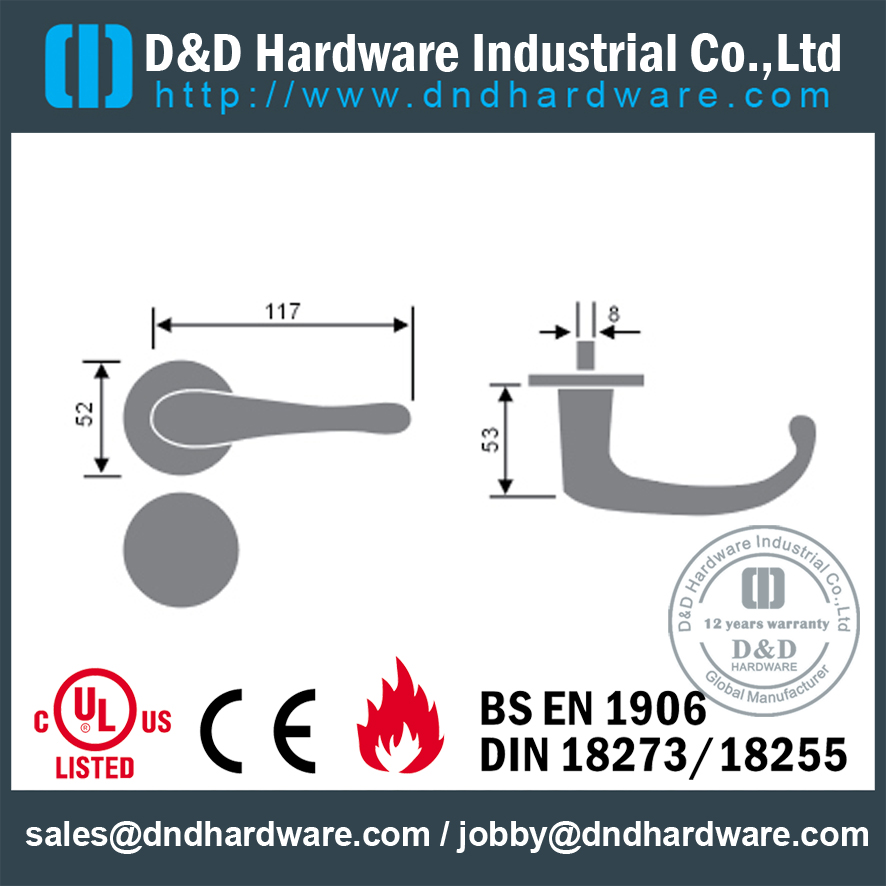 Poignée à levier en fonte de concepteur en acier inoxydable sur rosace pour portes en métal -DDSH005