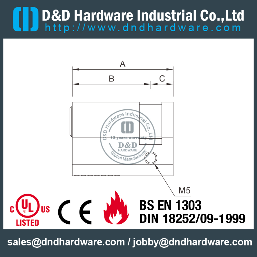 Serrure à cylindre simple en laiton pour porte en aluminium-DDLC010