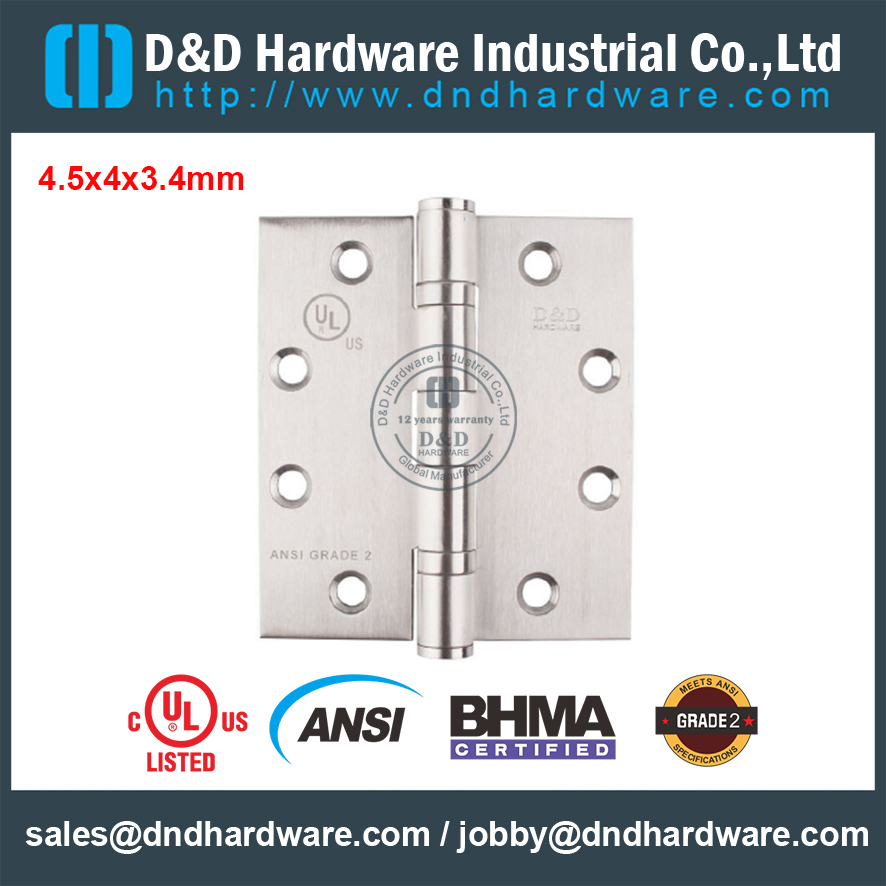 Charnière de porte de la porte de porte cotée en acier inoxydable 2.5x4x3.4