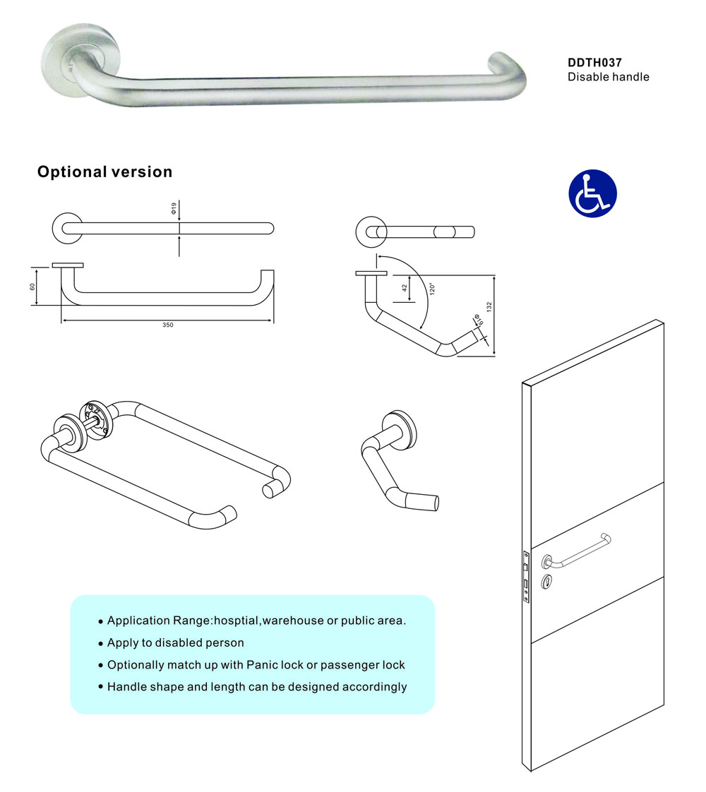 Poignée de désactivation de levier antirouille en acier inoxydable pour porte de salle de bain publique -DDTH037