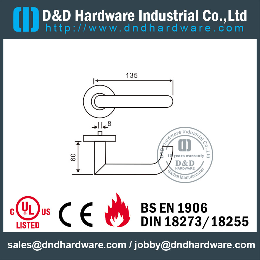 Poignée à levier externe en acier inoxydable 316 avec EN1906 pour porte de sécurité en métal-DDTH018