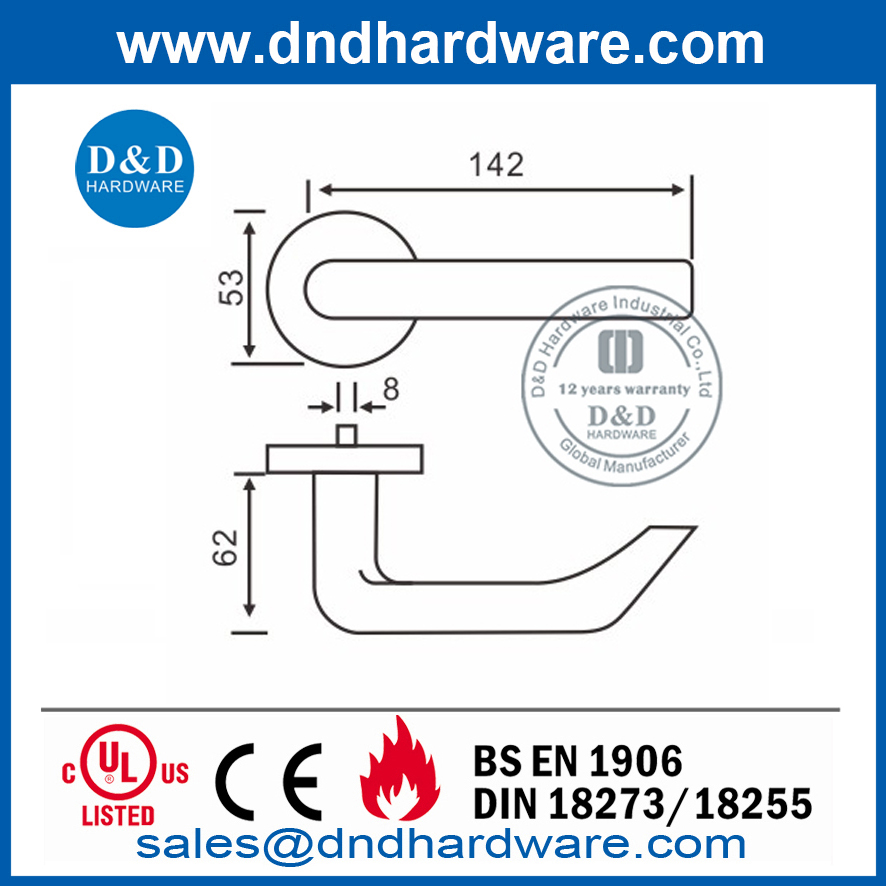 Poignée à levier en nickel de sécurité en acier inoxydable pour porte industrielle-DDSH028