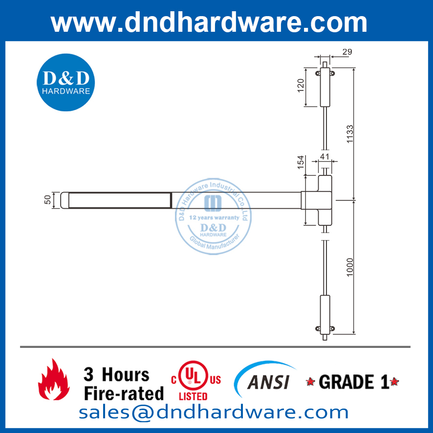 Dispositif de sortie de panique SS304 UL ANSI coupe-feu-DDPD004