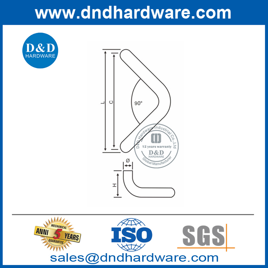 Poignée de traction de porte en verre spéciale en argent d'angle à 90 degrés en acier inoxydable-DDPH012