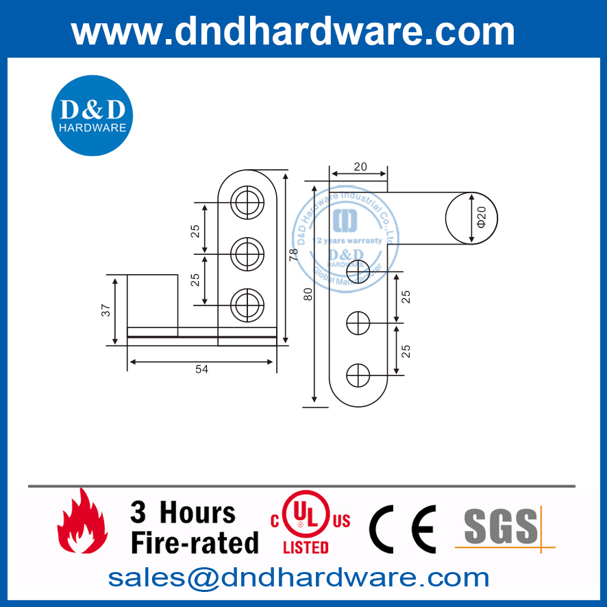 Charnière pivotante à levier en acier inoxydable pour porte intérieure-DDSS056