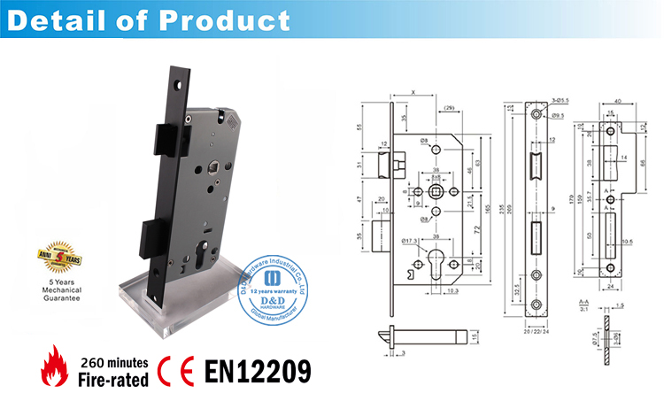 Black-Ce Mortise Lock DDML009-D & D