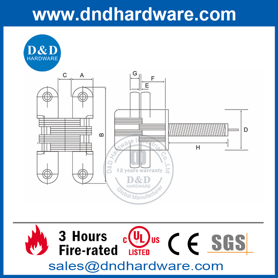 Charnière invisible à ressort de réglage en acier inoxydable-DDCH010