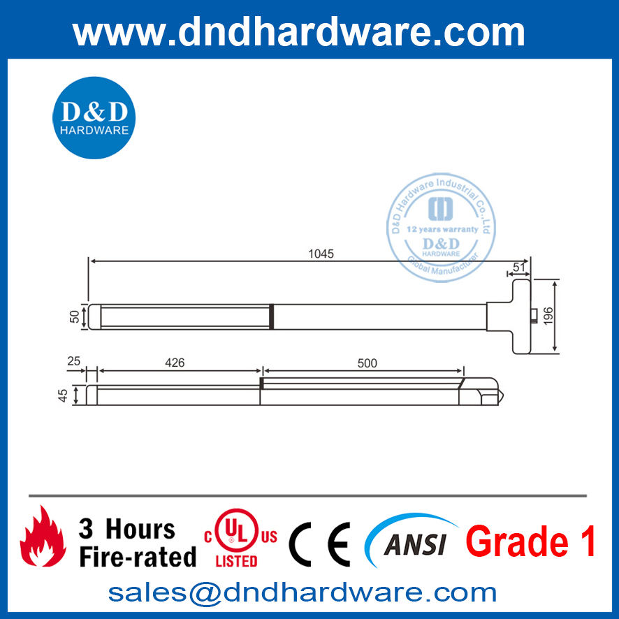 Barre tactile de matériel de porte coupe-feu de dispositif de sortie de jante d'acier inoxydable -DDPD001