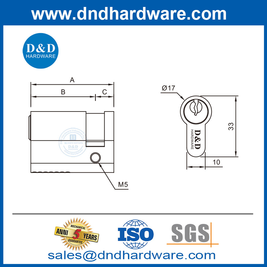 3 touches en laiton massif demi-cylindre verrouillage de porte de porte 40-55 mm pour la porte en bois-DDLC010