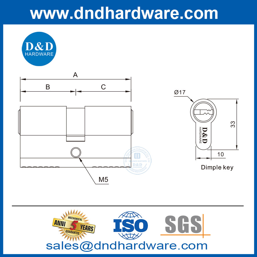 Euro High Security Lock Cylinders Double porte Cylindre Lock avec clés en laiton-DDLC023