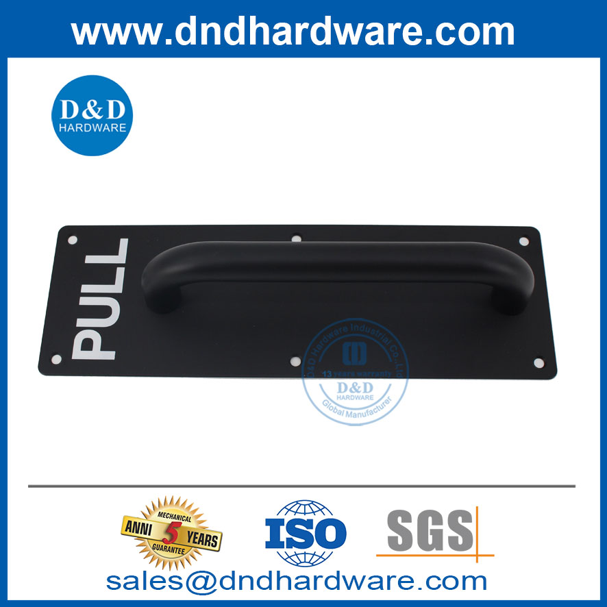 Finition noire Poignée de traction en acier inoxydable avec plaque pour porte en bois-DDPH023