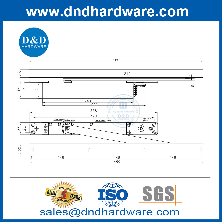 Porte globale plus proche de la porte glissante en alliage en aluminium plus proche avec le dossier de dos-DDDC047