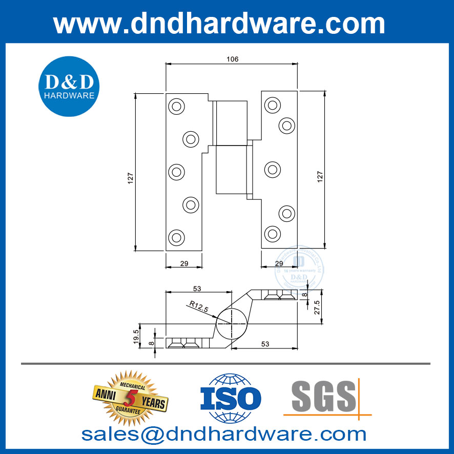 Fabricant de charnière lourde en acier inoxydable Sus 304 Pivot intermédiaire Pivot Hinge-DDSS067