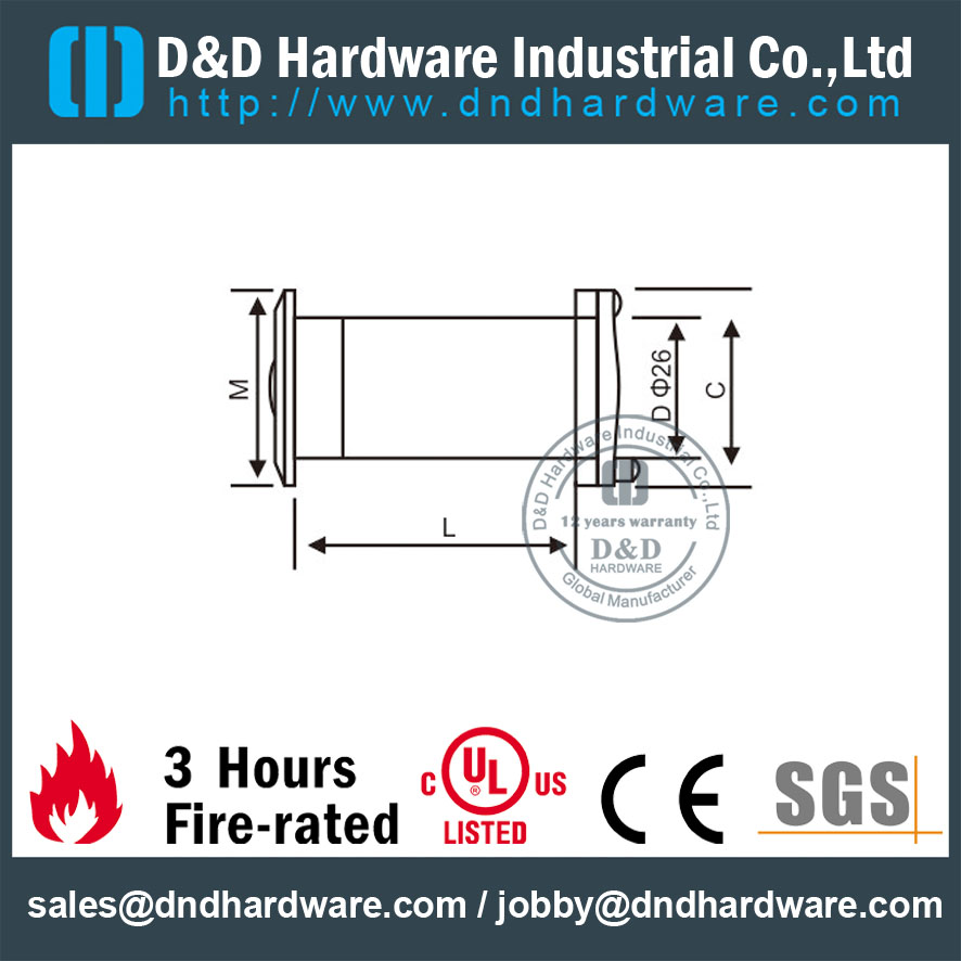 Visionneuse de judas de porte avec couvercle pour porte classée résistant au feu avec homologation UL - DDDV004