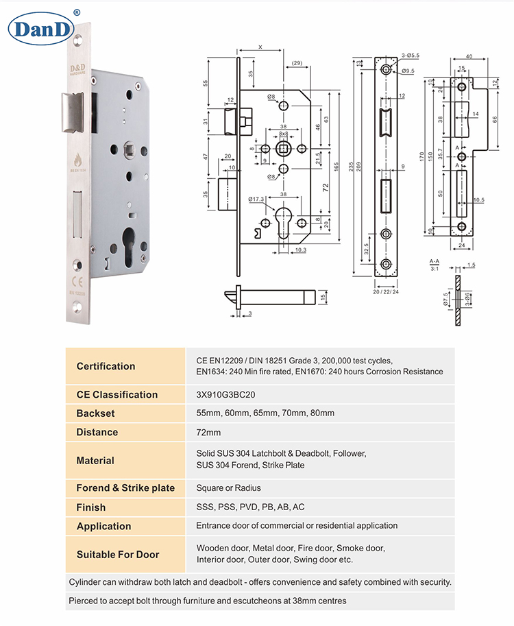 Matériel européen Mortise Lock-D & D