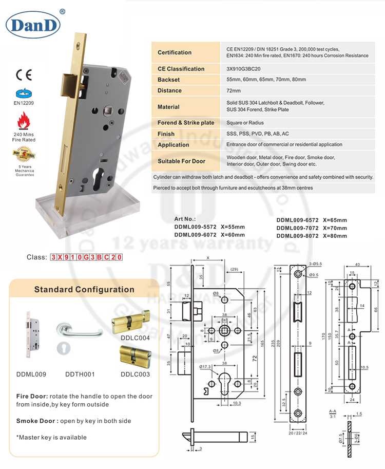 Hardware européen mortaise Golden Mortise Lock-D & D