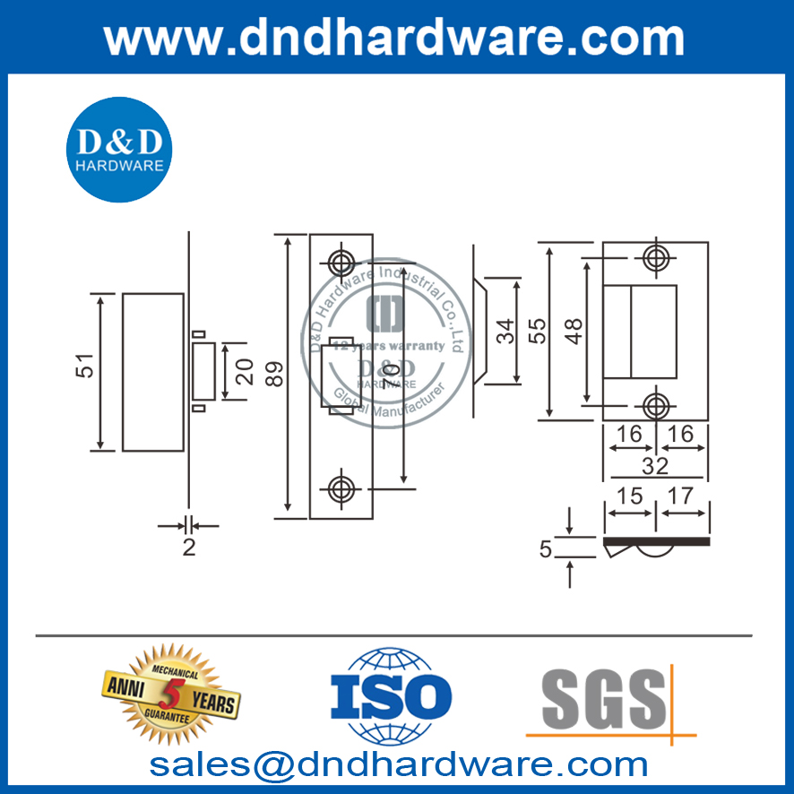 Quincaillerie de verrouillage à bille en acier inoxydable pour porte interne-DDBC003