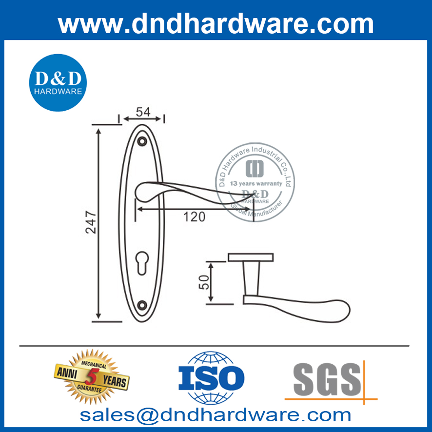 Poignée de porte en fonte solide pour porte en métal en acier inoxydable - DDLP002