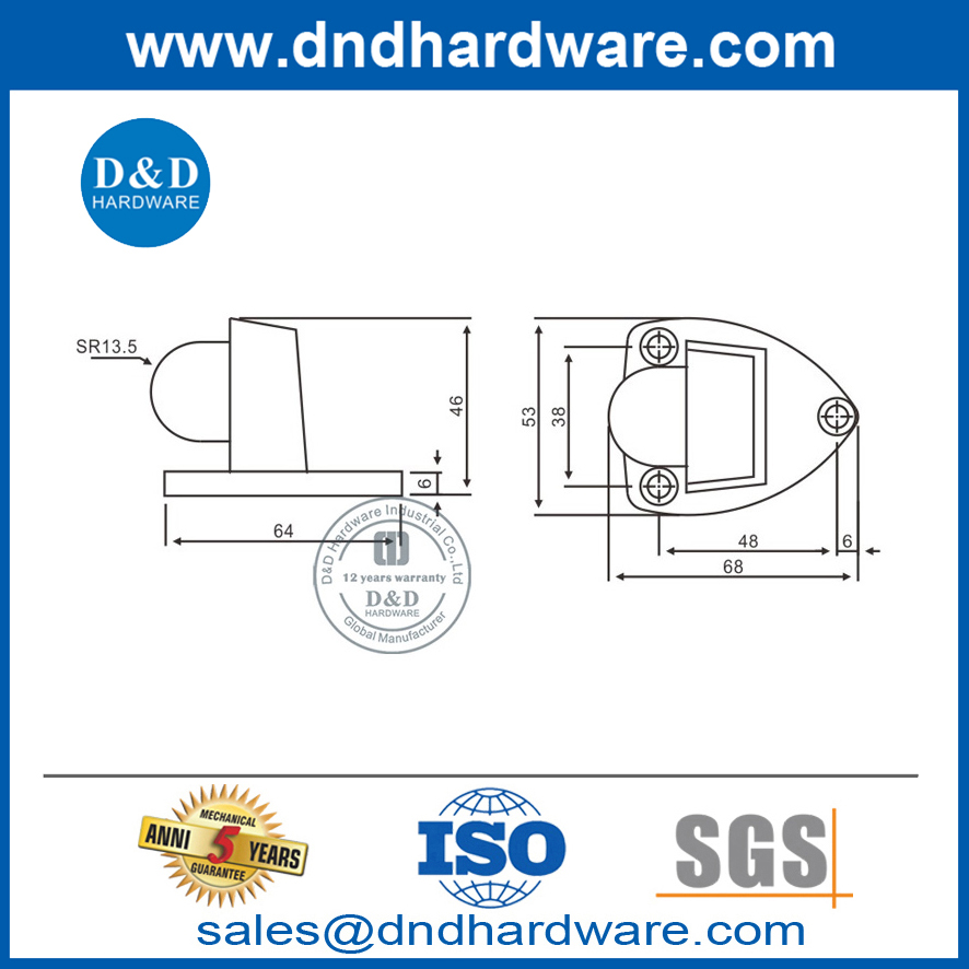 Nouveau support de porte de chambre en alliage de zinc de sécurité pour porte en aluminium-DDDS029-B