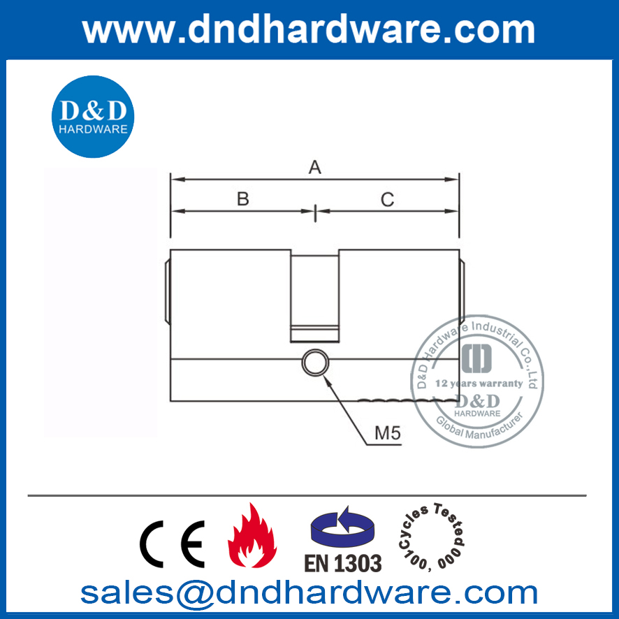 Cylindre double ovale en laiton Euro pour porte en bois-DDLC008