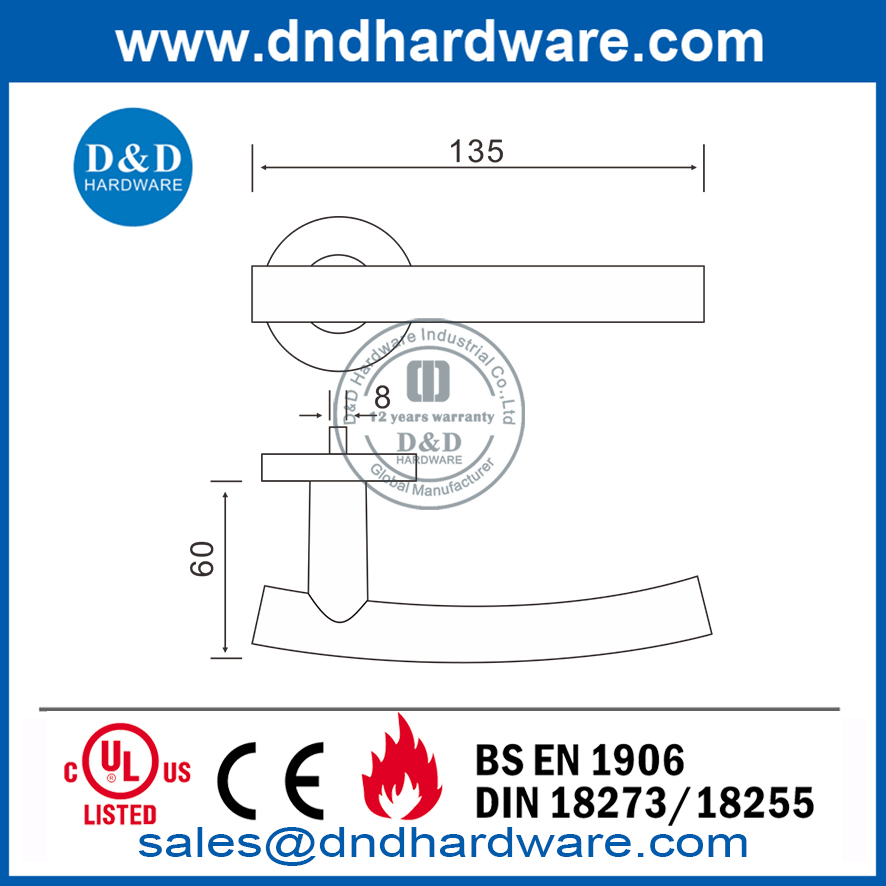 Poignée de porte à levier rose ronde en acier inoxydable argenté-DDTH013