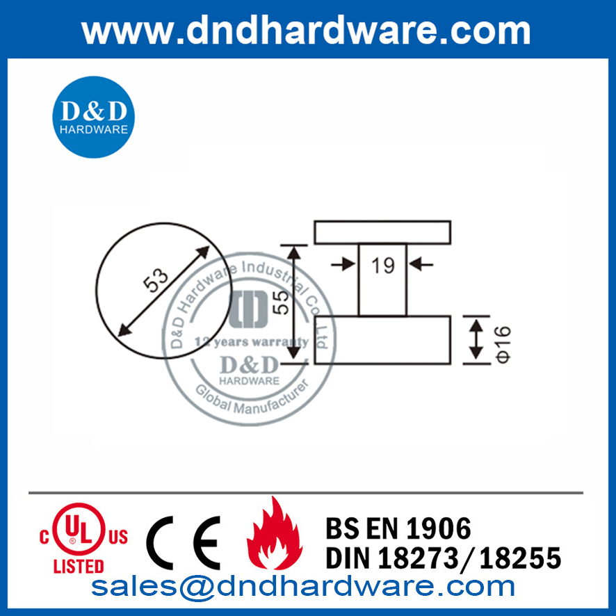 Bouton de porte rond en acier inoxydable argenté moderne-DDTH029