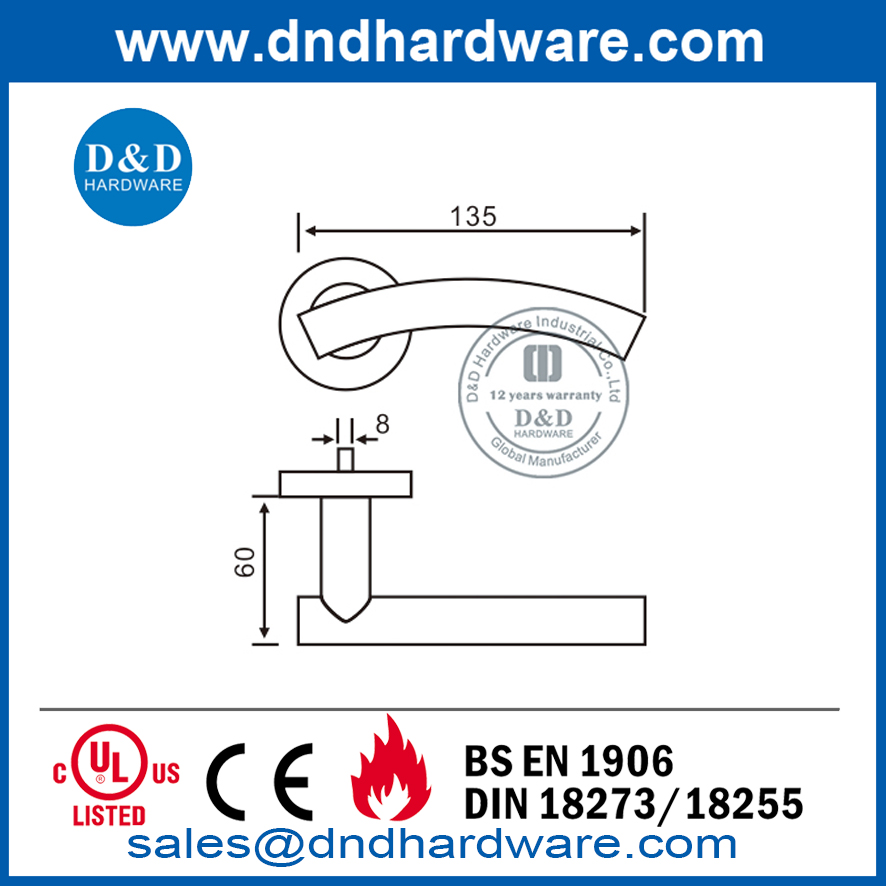 Poignée de porte à levier en acier inoxydable de qualité 4 en argent pour porte de chambre-DDTH005