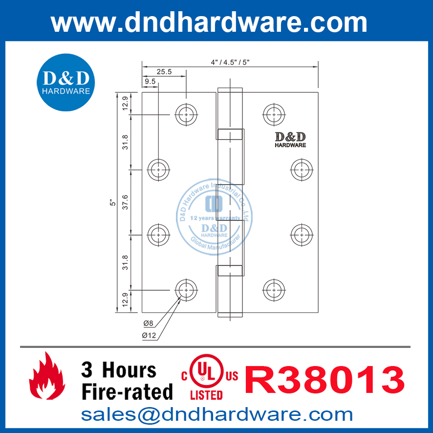 UL R38013 Deux roulements à billes à charnière en acier inoxydable Fournisseur-DDSS006-FR-5X4X3.4